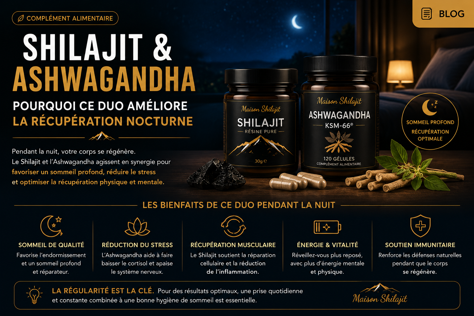 Shilajit et Ashwagandha : Pourquoi ce Duo Améliore la Récupération Nocturne